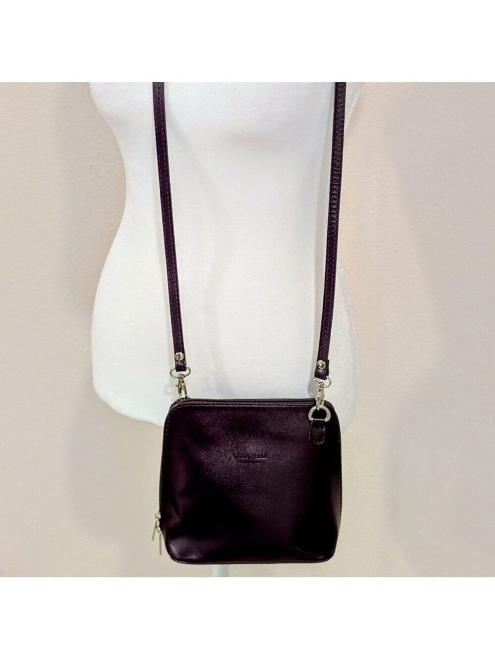 Vera Pelle Purple Crossbody Bag Genuine Leather Italy - Picture 2 of 9
